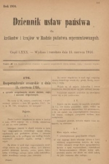 Dziennik Ustaw Państwa dla Królestw i Krajów w Radzie Państwa Reprezentowanych. 1916, nr 80