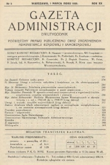 Gazeta Administracji : dwutygodnik poświęcony prawu publicznemu oraz zagadnieniom administracji rządowej i samorządowej. 1938, nr 5
