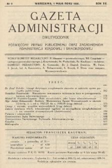 Gazeta Administracji : dwutygodnik poświęcony prawu publicznemu oraz zagadnieniom administracji rządowej i samorządowej. 1938, nr 9
