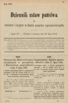 Dziennik Ustaw Państwa dla Królestw i Krajów w Radzie Państwa Reprezentowanych. 1916, nr 104