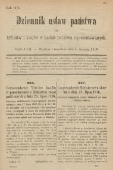 Dziennik Ustaw Państwa dla Królestw i Krajów w Radzie Państwa Reprezentowanych. 1916, nr 107