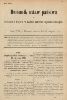 Dziennik Ustaw Państwa dla Królestw i Krajów w Radzie Państwa Reprezentowanych. 1916, nr 121