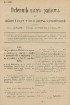 Dziennik Ustaw Państwa dla Królestw i Krajów w Radzie Państwa Reprezentowanych. 1916, nr 137