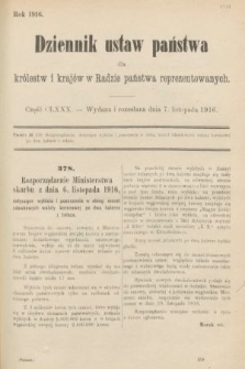 Dziennik Ustaw Państwa dla Królestw i Krajów w Radzie Państwa Reprezentowanych. 1916, nr 180