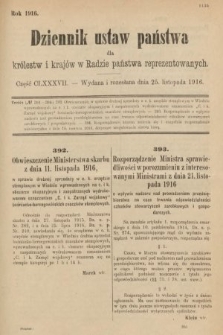 Dziennik Ustaw Państwa dla Królestw i Krajów w Radzie Państwa Reprezentowanych. 1916, nr 187