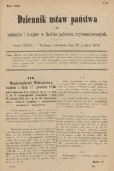 Dziennik Ustaw Państwa dla Królestw i Krajów w Radzie Państwa Reprezentowanych. 1916, nr 199