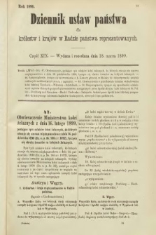 Dziennik Ustaw Państwa dla Królestw i Krajów w Radzie Państwa Reprezentowanych. 1899, cz. 19