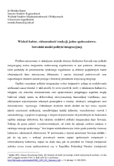 Wielość kultur, różnorodność tradycji, jedno społeczeństwo szwedzki model polityki integracyjnej