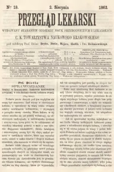 Przegląd Lekarski : wydawany staraniem Oddziału Nauk Przyrodniczych i Lekarskich C. K. Towarzystwa Naukowego Krakowskiego. 1862, nr 18