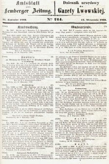 Amtsblatt zur Lemberger Zeitung = Dziennik Urzędowy do Gazety Lwowskiej. 1866, nr 214