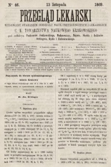 Przegląd Lekarski : wydawany staraniem Oddziału Nauk Przyrodniczych i Lekarskich C. K. Towarzystwa Naukowego Krakowskiego. 1869, nr 46