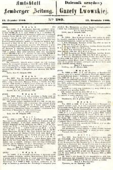 Amtsblatt zur Lemberger Zeitung = Dziennik Urzędowy do Gazety Lwowskiej. 1866, nr 289
