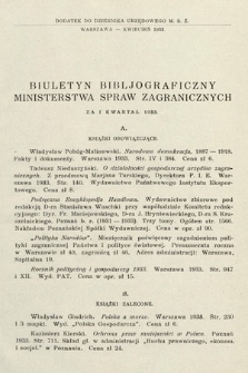 Biuletyn Bibljograficzny Ministerstwa Spraw Zagranicznych : za I kwartał 1933