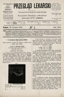 Przegląd Lekarski : organ Towarzystwa lekarskiego krakowskiego i Towarzystwa lekarskiego galicyjskiego. 1882, nr 4