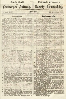 Amtsblatt zur Lemberger Zeitung = Dziennik Urzędowy do Gazety Lwowskiej. 1862, nr 92