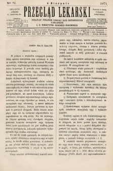 Przegląd Lekarski : wydawany staraniem Oddziału Nauk Przyrodniczych i Lekarskich C. K. Towarzystwa Naukowego Krakowskiego. 1871, nr 31