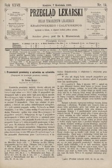 Przegląd Lekarski : Organ Towarzystw Lekarskich Krakowskiego i Galicyjskiego. 1888, nr 14