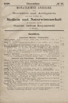 Monatlicher Anzeiger über Novitäten und Antiquaria aus dem Gebiete der Medicin und Naturwissenschaft. 1899, nr 12