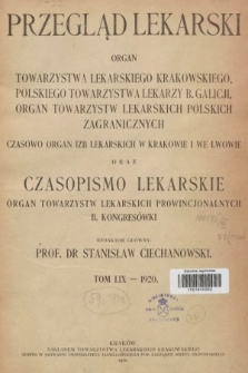 Przegląd Lekarski oraz Czasopismo Lekarskie. 1920, spis rzeczy