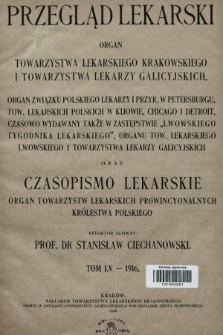 Przegląd Lekarski oraz Czasopismo Lekarskie. 1916, spis rzeczy