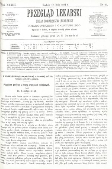 Przegląd Lekarski : organ Towarzystw Lekarskich Krakowskiego i Galicyjskiego. 1894, nr 20