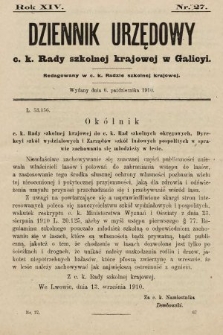 Dziennik Urzędowy c. k. Rady szkolnej krajowej w Galicyi. 1910, nr 27