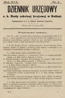 Dziennik Urzędowy c. k. Rady szkolnej krajowej w Galicyi. 1912, nr 4