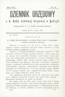 Dziennik Urzędowy c. k. Rady Szkolnej Krajowej w Galicyi. 1904, nr 21