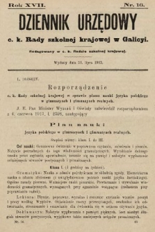 Dziennik Urzędowy c. k. Rady szkolnej krajowej w Galicyi. 1913, nr 16