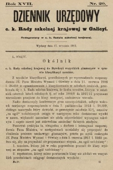 Dziennik Urzędowy c. k. Rady szkolnej krajowej w Galicyi. 1913, nr 20