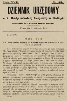 Dziennik Urzędowy c. k. Rady szkolnej krajowej w Galicyi. 1913, nr 22