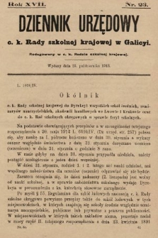 Dziennik Urzędowy c. k. Rady szkolnej krajowej w Galicyi. 1913, nr 23