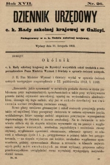 Dziennik Urzędowy c. k. Rady szkolnej krajowej w Galicyi. 1913, nr 26