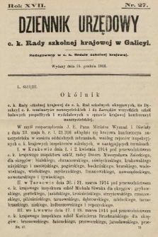 Dziennik Urzędowy c. k. Rady szkolnej krajowej w Galicyi. 1913, nr 27