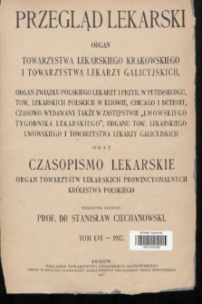 Przegląd Lekarski oraz Czasopismo Lekarskie. 1917, spis rzeczy