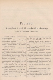 [Kadencja VI, sesja VI, pos. 13] Protokoły z 6. Sesyi VI. Peryodu Sejmu Krajowego Królestwa Galicyi i Lodomeryi z Wielkiem Księstwem Krakowskiemi w roku 1894/5. Protokół 13