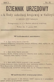 Dziennik Urzędowy C. K. Rady Szkolnej Krajowej w Galicyi w Zakresie Szkół Ludowych. 1897, nr 22