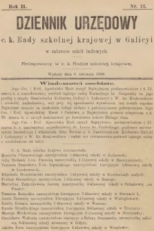 Dziennik Urzędowy C. K. Rady Szkolnej Krajowej w Galicyi w Zakresie Szkół Ludowych. 1898, nr 12