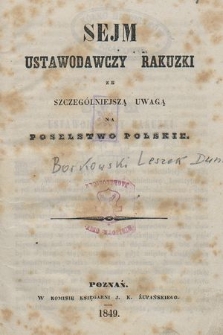 Sejm ustawodawczy rakuzki ze szczególniejszą uwagą na poselstwo polskie. [Cz. 1]