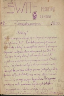Świt : pisemko szkolne. 1924, nr 1