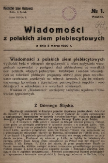 Wiadomości z polskich ziem plebiscytowych. 1920, nr 1