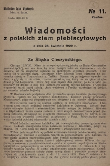 Wiadomości z polskich ziem plebiscytowych. 1920, nr 11