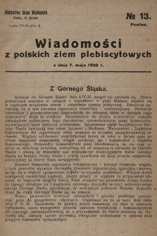 Wiadomości z polskich ziem plebiscytowych. 1920, nr 13