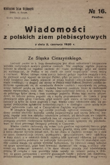 Wiadomości z polskich ziem plebiscytowych. 1920, nr 16