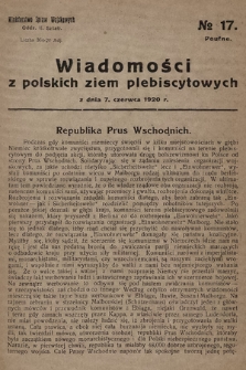 Wiadomości z polskich ziem plebiscytowych. 1920, nr 17