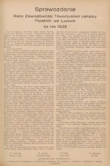 Sprawozdanie Rady Zawiadowczej Towarzystwa Lekarzy Polskich we Lwowie za rok 1935