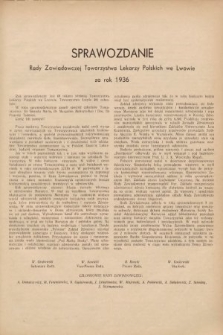 Sprawozdanie Rady Zawiadowczej Towarzystwa Lekarzy Polskich we Lwowie za rok 1936