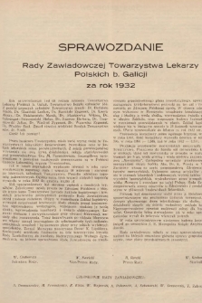 Sprawozdanie Rady Zawiadowczej Towarzystwa Lekarzy Polskich b. Galicji za rok 1932
