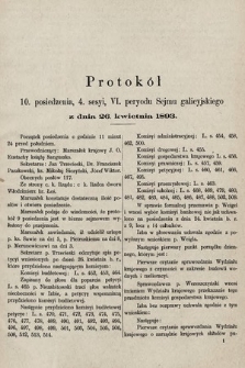 [Kadencja VI, sesja IV, pos. 10] Protokół 10. posiedzenia 4. sesyi, VI peryodu Sejmu Galicyjskiego
