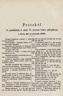 [Kadencja VI, sesja IV, pos. 11] Protokół 11. posiedzenia 4. sesyi, VI peryodu Sejmu Galicyjskiego